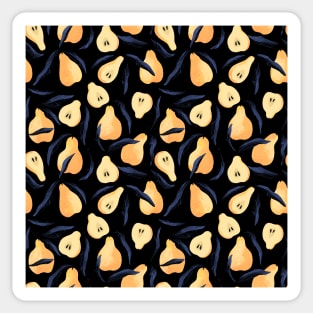 Yellow pears with leaves on black background pattern Sticker